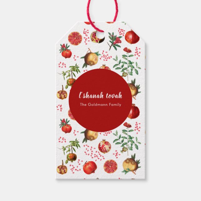 Vattenfärg Pomegranat Mönster Rosh Hashanah Presentetikett (Framsidan)