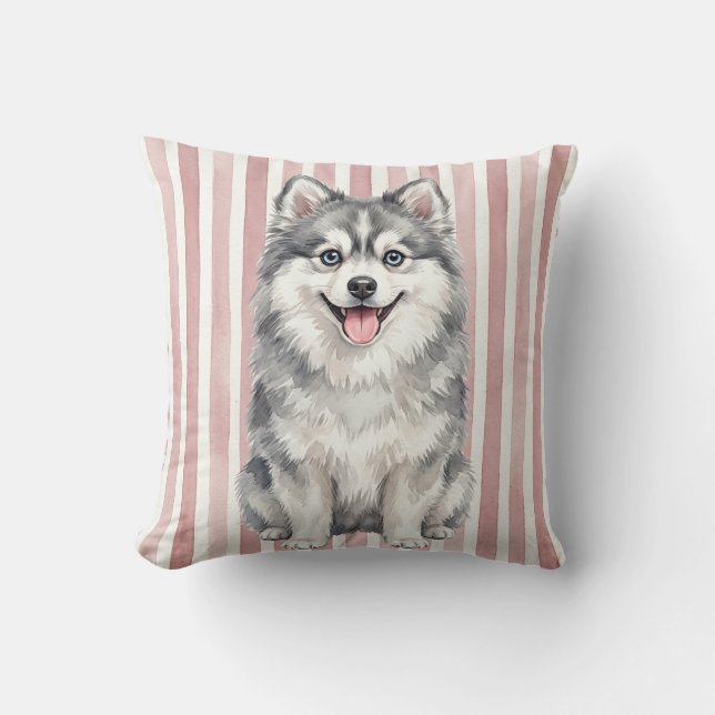 Vattenfärg Pomsky Hund Kuddcover Design Kudde (Framsida)