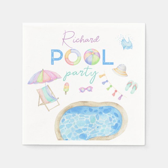 Vattenfärg Pool Födelsedagsfest Pool Simning  Pappersservett (Framsidan)