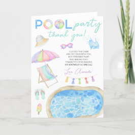 Vattenfärg Pool Party Födelsedags Tacksamhet Tack Kort
