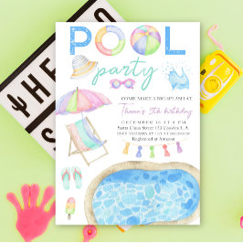 Vattenfärg Pool Party Födelsedagsinbjudan Inbjudningar
