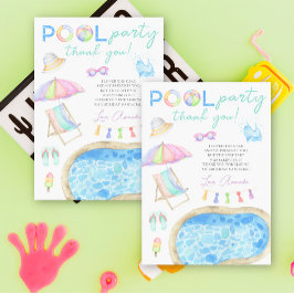Vattenfärg Poolparty Födelsedags tack Kort