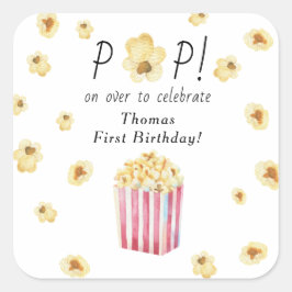 Vattenfärg Popcorn Barns födelsedag Party Fyrkantigt Klistermärke