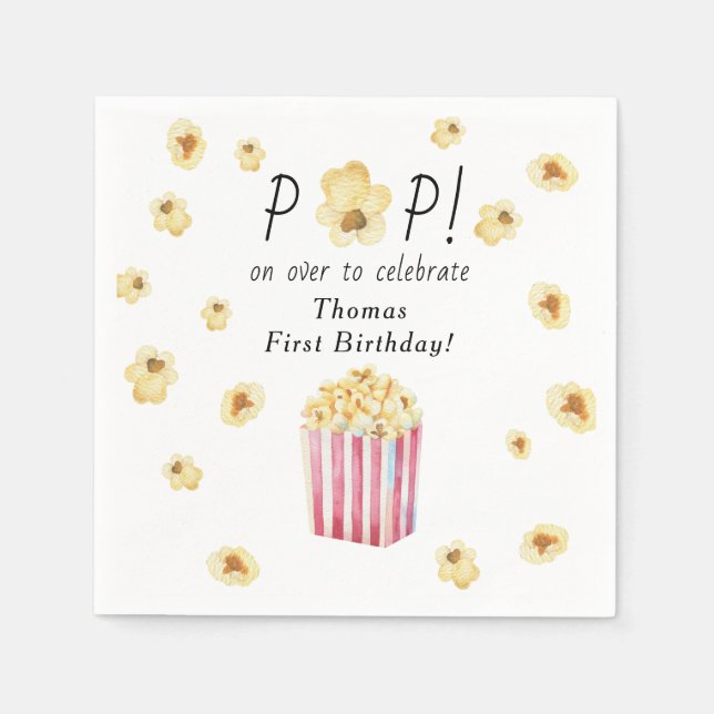 Vattenfärg Popcorn Barns födelsedag Party Pappersservett (Framsidan)