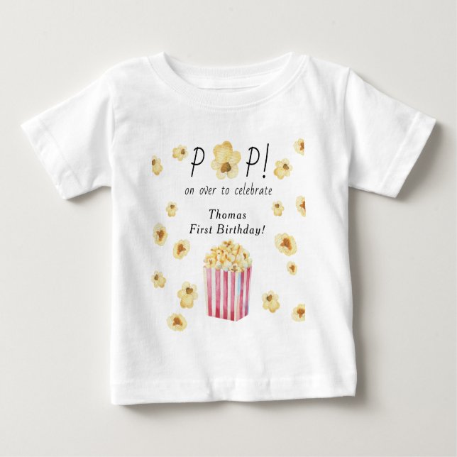 Vattenfärg Popcorn Barns födelsedag Party T Shirt (Framsida)