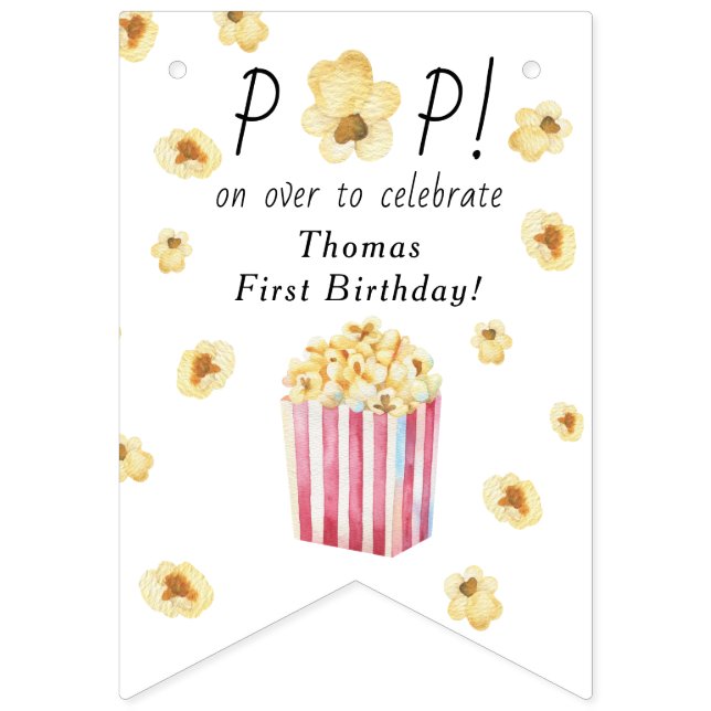 Vattenfärg Popcorn Barns födelsedag Party Vimplar (Första flaggan)