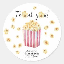 Vattenfärg Popcorn Tack Baby Shower Runt Klistermärke