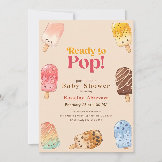 Vattenfärg Popsicle Baby Shower Inbjudningar (Framsida)
