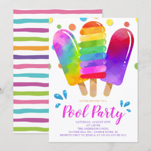 Vattenfärg Popsicles Bassäng Party Inbjudningar