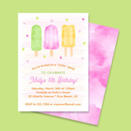Vattenfärg Popsicles Colorful Girl 3rd Birth Day Inbjudningar