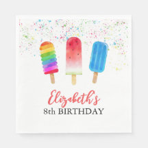 Vattenfärg Popsicles eget namn Birthday Napkins