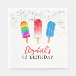 Vattenfärg Popsicles eget namn Birthday Napkins Pappersservett
