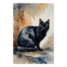 Vattenfärg Porträtt i svart kattfisk