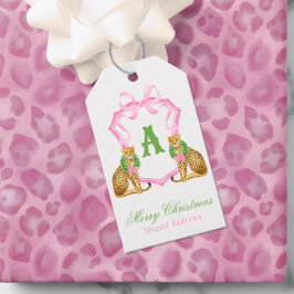 Vattenfärg Preppy jul leopard monogram topp Presentetikett