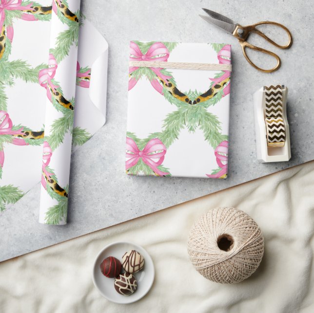 Vattenfärg Preppy Leopard Girlang Jul Presentpapper (Hantverk)