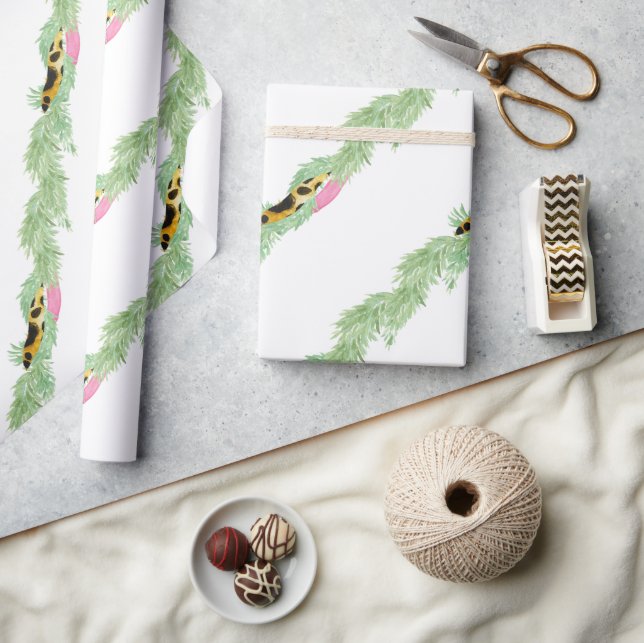 Vattenfärg Preppy Leopard Girlang Jul Presentpapper (Hantverk)