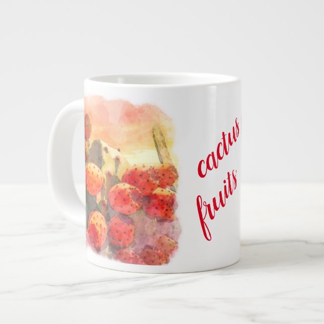 Vattenfärg Prickly Pear Cactus Fruits Red Himmel Jumbo Mugg (Framsida vänster)