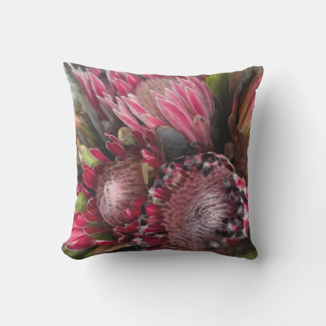 Vattenfärg Protea Bouquet Exdoor Pillow Kudde (Framsida)