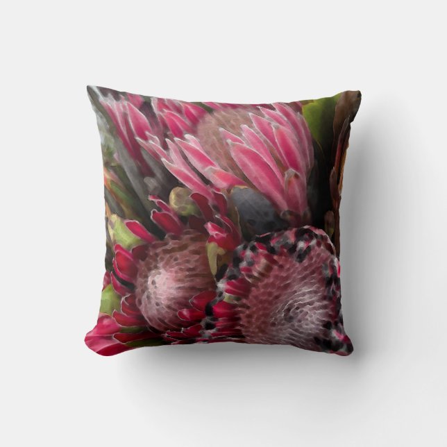 Vattenfärg Protea Bouquet Exdoor Pillow Kudde (Framsida)