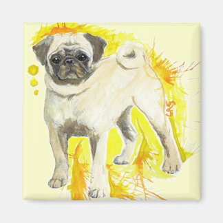 Vattenfärg Pug Art Magnet