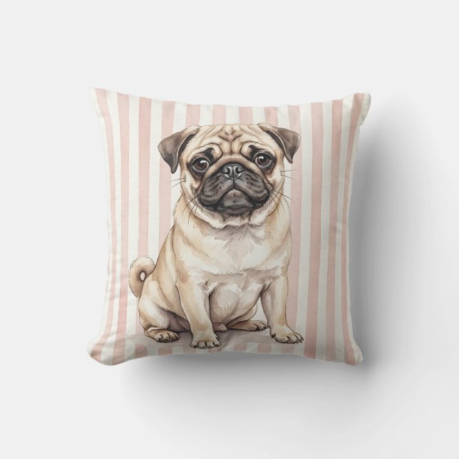Vattenfärg Pug Hund Kuddöverdrag Kudde (Framsida)