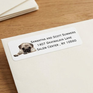 Vattenfärg Pug Hund Returadress Etikett