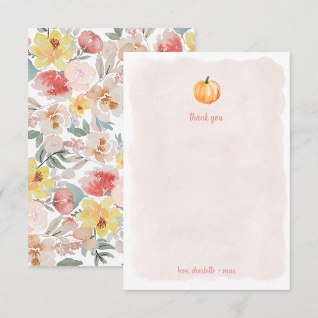 Vattenfärg pumpa baby shower tack kort (Fram/baksida)