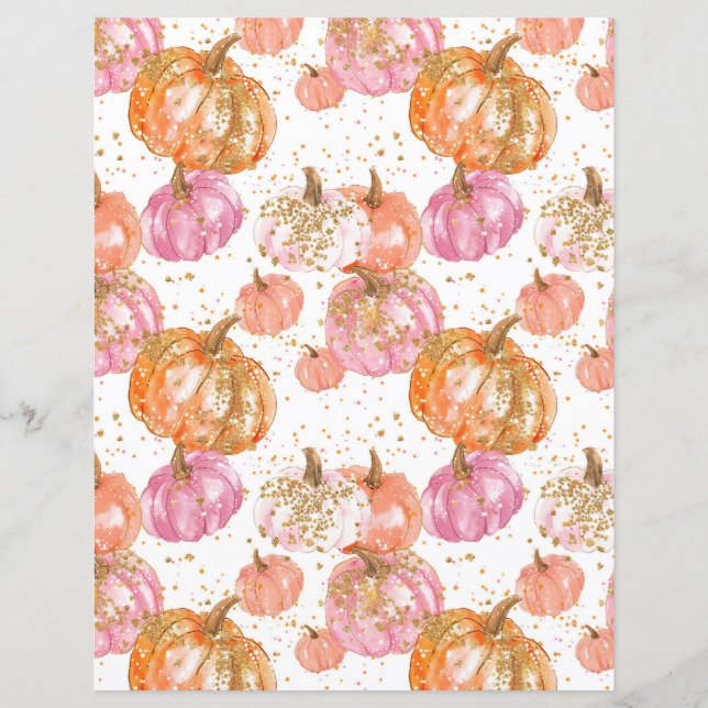 vattenfärg pumpa höst mönster scrapbookpapper (Framsida)