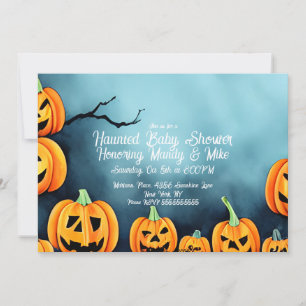 Vattenfärg Pumpa Scen Halloween Baby Shower Inbjudningar