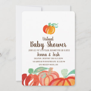 Vattenfärg Pumpafält Virtuell Bebis Shower Inbjudningar