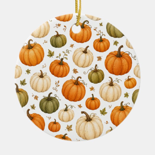 Vattenfärg Pumpamöster Höstpumpor  Julgransprydnad Keramik (Framsidan)