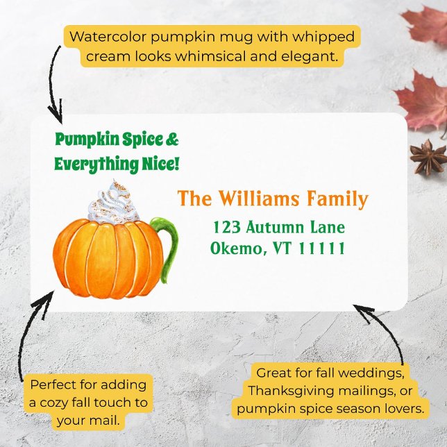 Vattenfärg Pumpkin Spice Latte Adress Adressetikett (Skapare uppladdad)