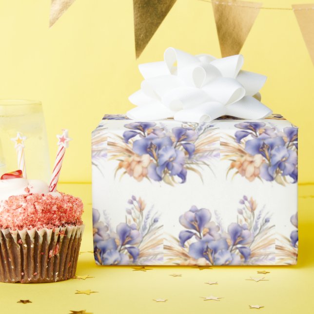 Vattenfärg Purple Iris Bouquet Presentpapper (Födelsedagsfest)