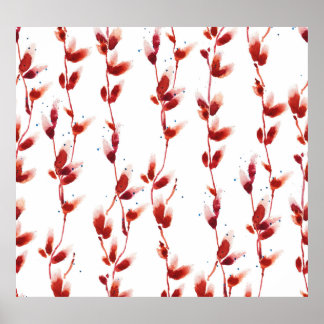 Vattenfärg Pussy-Willow Mönster: Nature Beauty. Poster
