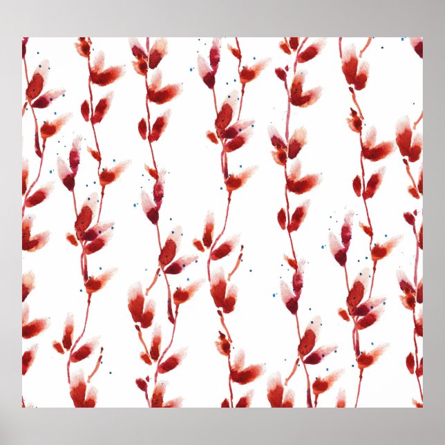 Vattenfärg Pussy-Willow Mönster: Nature Beauty. Poster (Framsidan)