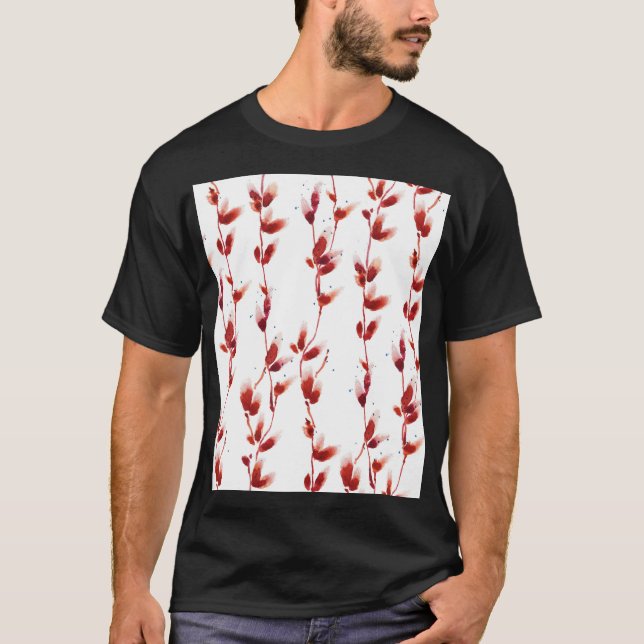Vattenfärg Pussy-Willow Mönster: Nature Beauty. T Shirt (Framsida)