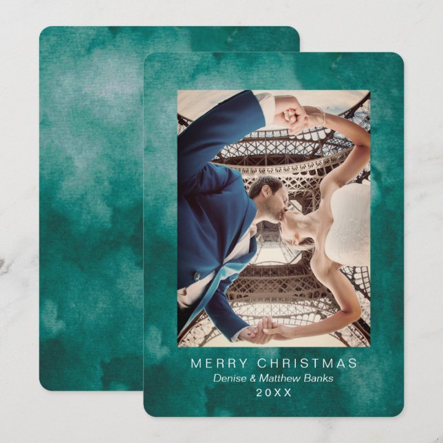 Vattenfärg Quetzal Grönt Modern julkort Inbjudningar (Fram/baksida)