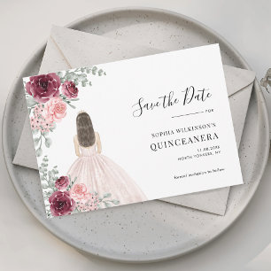 Vattenfärg Quinceanera Rosa Blommigt 15:e födelsed Spara Datumet