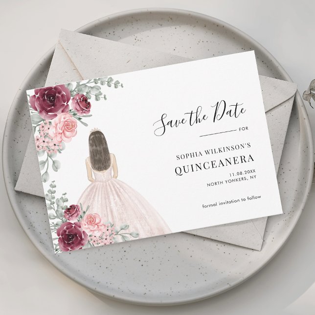 Vattenfärg Quinceanera Rosa Blommigt 15:e födelsed Spara Datumet (Watercolor Quinceanera Pink Floral 15th Birthday Save The Date)