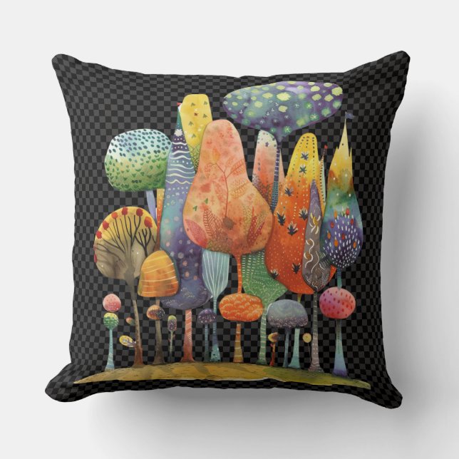 Vattenfärg Quirky Whimsical Mushroom Forest Kudde (Framsida)