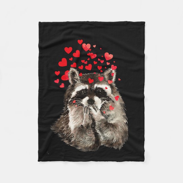 Vattenfärg Raccoon Blowing Kisses Cute Animal Art Fleecefilt (Framsidan)