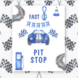 Vattenfärg Racerbils Första Födelsedag PIT STOP Poster