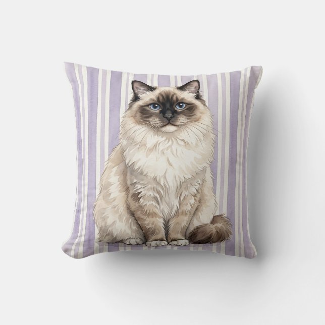 Vattenfärg Ragdoll Katt Kast Kudd Kudde (Framsida)