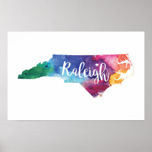 Vattenfärg Raleigh, North Carolina Poster