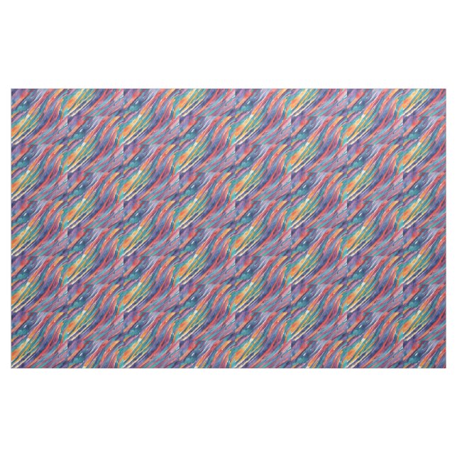 Vattenfärg Ränder Orange, Rosa Blå Grön Lila  Tyg (Fat Quarter)