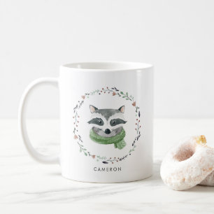 Vattenfärg Rasion med scarf Vinterkrans Kaffemugg