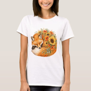 Vattenfärg Räv Solros PNG Höst Poppy Design T Shirt