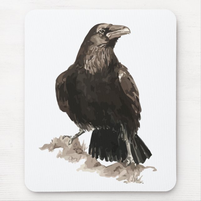Vattenfärg Raven Bird & Animal Art Musmatta (Framsidan)
