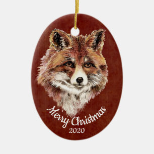 Vattenfärg Red Fox Animal Anpassningsbar Dagen jul Julgransprydnad Keramik