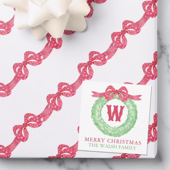 Vattenfärg Red Polka Dot Bow Monogram Wandeans Anteckningskort (Skapare uppladdad)